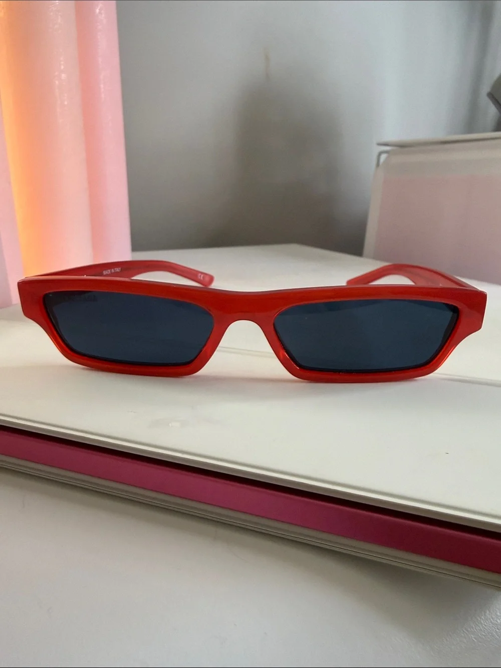Balenciaga Kids Red Slim Rectangle Sunglasses
